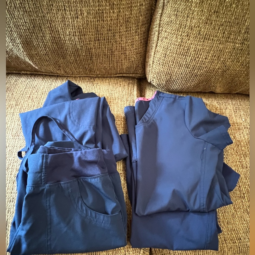 TWO SETS XS navy heart soul scrubs